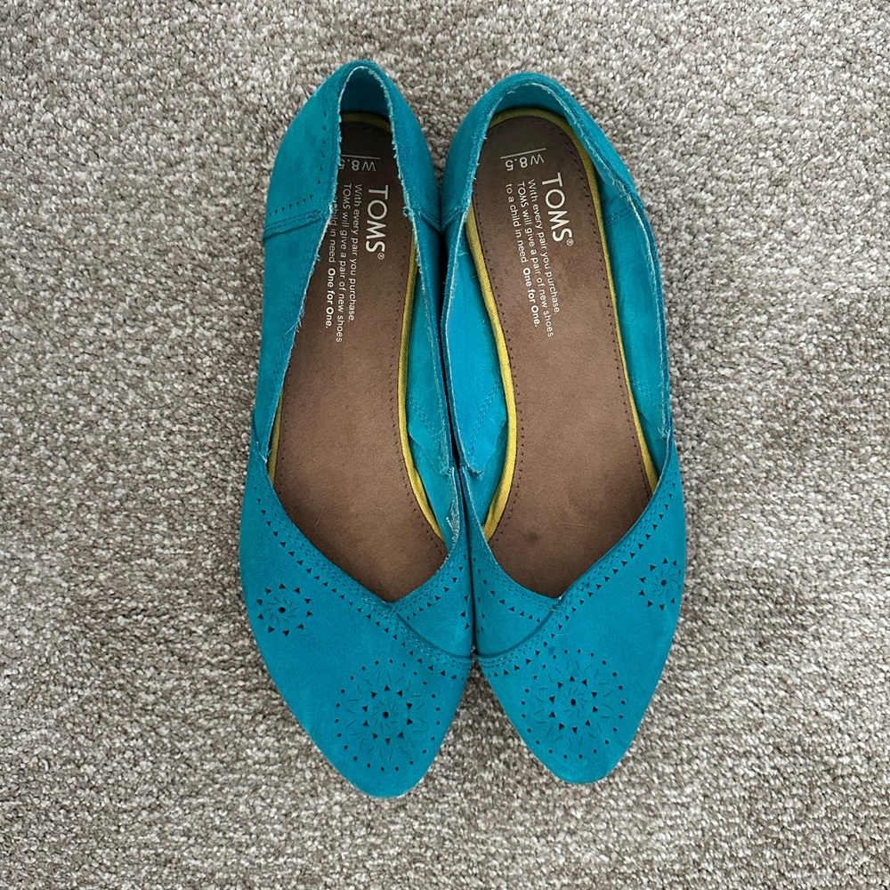 TOMS Teal Suede Perforated Alpargata Flats - Picture 5 of 5